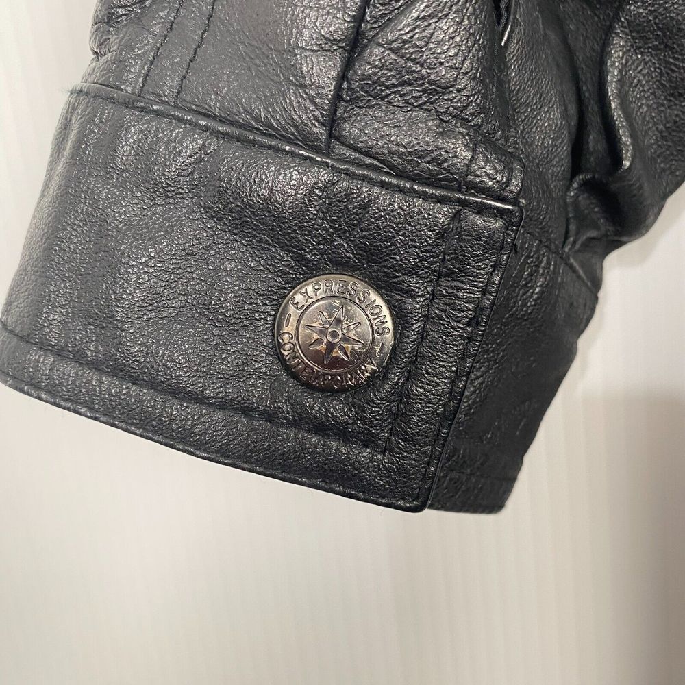 Contemporary Expressions Black Leather Bomber Jacket Men's XLarge Vintage - Picture 15 of 16